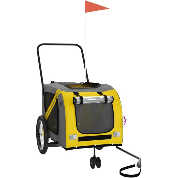 Фасба: Причіп для собак до велосипеда, причіп для тварин, безпечний з відбивачами та прапорцем, для котів та собак, жовто-сірий, Oxford-тканина та метал