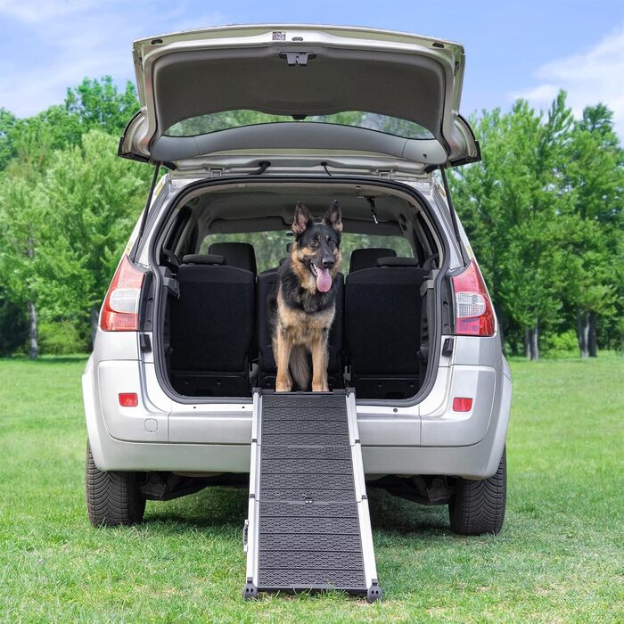Рампа для собак у машину, складна, стабільна, до 90 кг, телескопічна, алюмінієва, для великих собак, з відбивачами, сірого кольору Shadow Gray