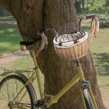 Корзина для велосипеда Perfeclan для тварин (котів та собак), з металевим покриттям, кріпиться на руль, дерев'яного кольору, для прогулянок на велосипеді
