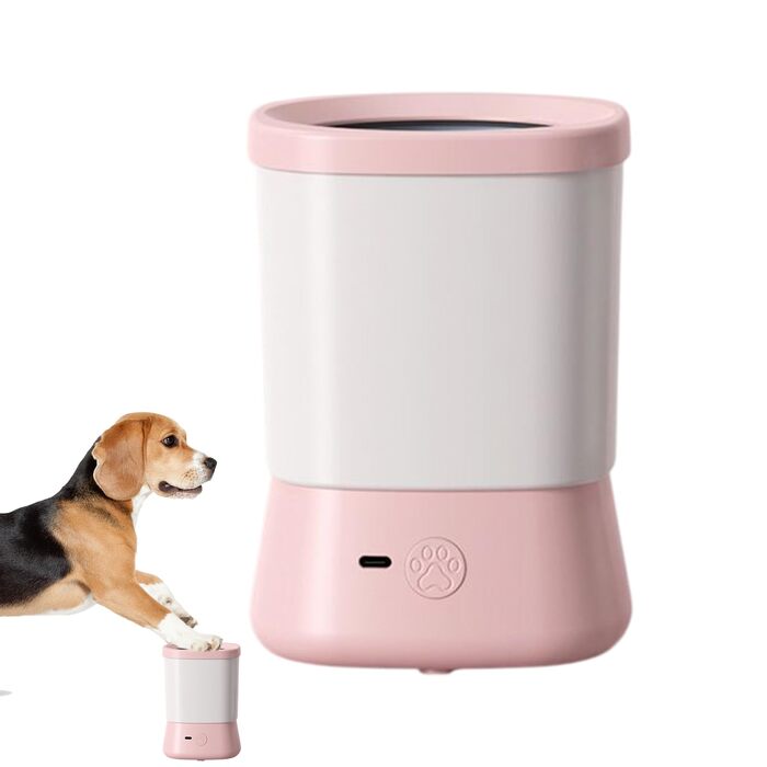 Очищувач лап для собак Dubbulon | Мийка лап для собак - 2 швидкості, захист від бризок, аксесуар для догляду за лапами під час прогулянок, походів, кемпінгу, рожевий