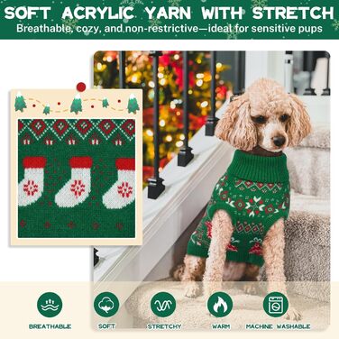 Пуловер для собак QBLEEV – теплий зимовий пуловер з акрилу без рукавів для маленьких собак, XS
