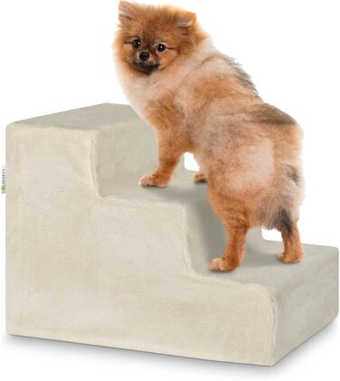 Сходинка для собак та котів Juskys - 3 сходинки, плюшевий знімний чохол, для ліжка, дивану, авто (Бежевий)