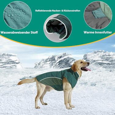 Водонепроникний собачий дощовик/куртка Poiinvc з отвором для шлейки, світловідбиваючий, теплий, для собак S-XXXL, зелений