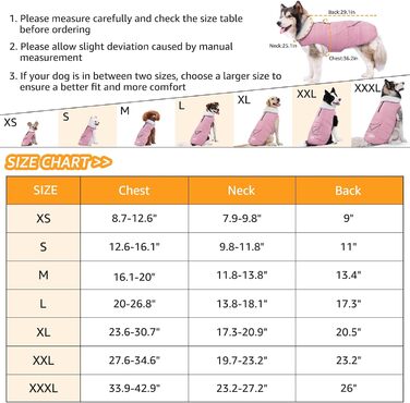 iBuddy Зимовий теплий куртка для собак з флісовою жилеткою, водонепроникний, вітронепроникний, світловідбиваючий, регульований, для великих собак (Рожевий, XXX-Large)