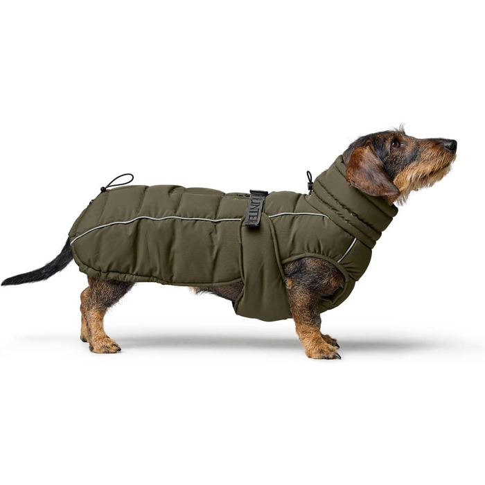 Накидка для собак HUNTER Paxson для такс, оливковий колір, водонепроникна та тепла, з підкладкою, для захисту від негоди, світловідбиваюча, для маленьких собак з довгим тулубом, розмір (40)