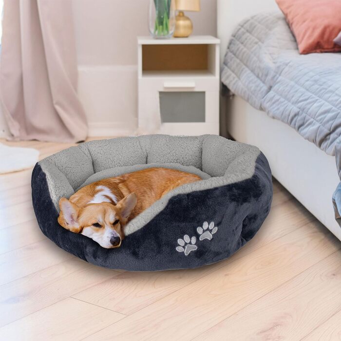 М'яке та пухнасте ліжко для собак та котів 70x64x18 см - зручне спальне місце з високим бортиком, антиковзким дном, легко миється. Міцне ліжко для тварин сірого кольору (сірий/графіт)