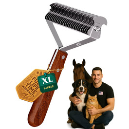 Гребінець для собак та котів з подвійним гребенем, для видалення ковтунів, з ручкою з дерева Сапелі. Підходить для німецьких вівчарок та тварин з середньою та довгою шерстю
