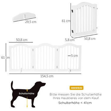 PawHut Dog Barrier Guard Configuration Guard Grid 3-Piece з двома опорними ніжками Стабільний Складний МДФ Білий 154.5x29.5x61 см | Аосом