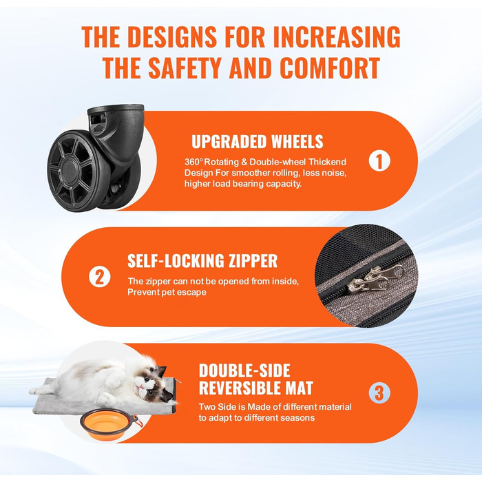 Тролей для собак VEVOR, розкладний, до 15,8 кг, з сумкою для зберігання, 4 колеса, з оксфорду 600D, сірий, ідеальний для подорожей