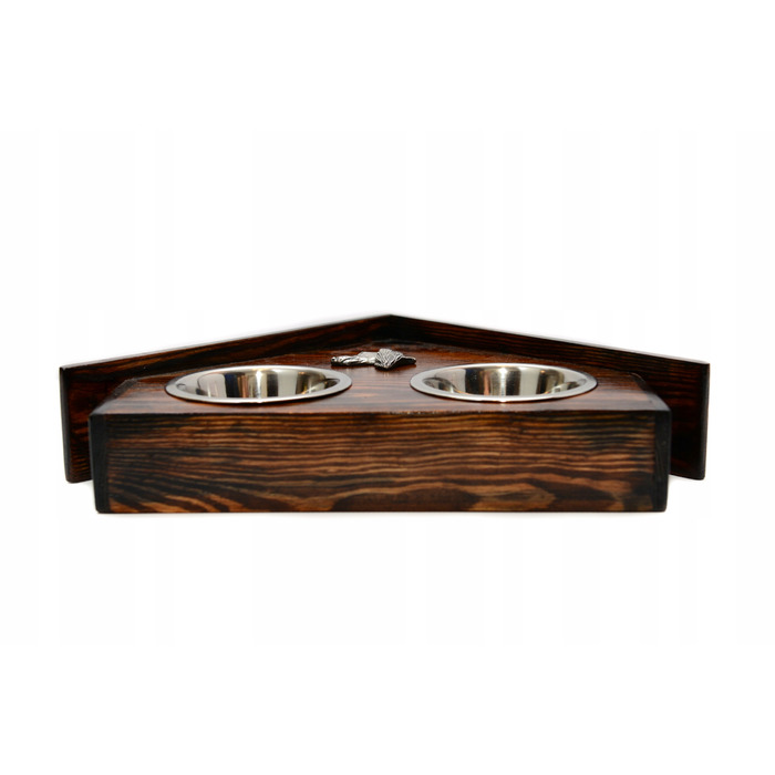 Підставка з мисками для собак із масиву дерева та сталевими мисками, для перської борзої та салюкі