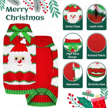 Пуловер для собак на Різдво: Костюм Святого Миколая для собак, малого, середнього та великого розміру. Червоний пуловер з повідком та отвором для хвоста. Ідеальний одяг для домашніх тварин. Розмір L.