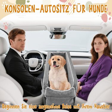Автокрісло для маленьких собак: м'яка лежанка з підстаканником, сіра, 42x20x22 см