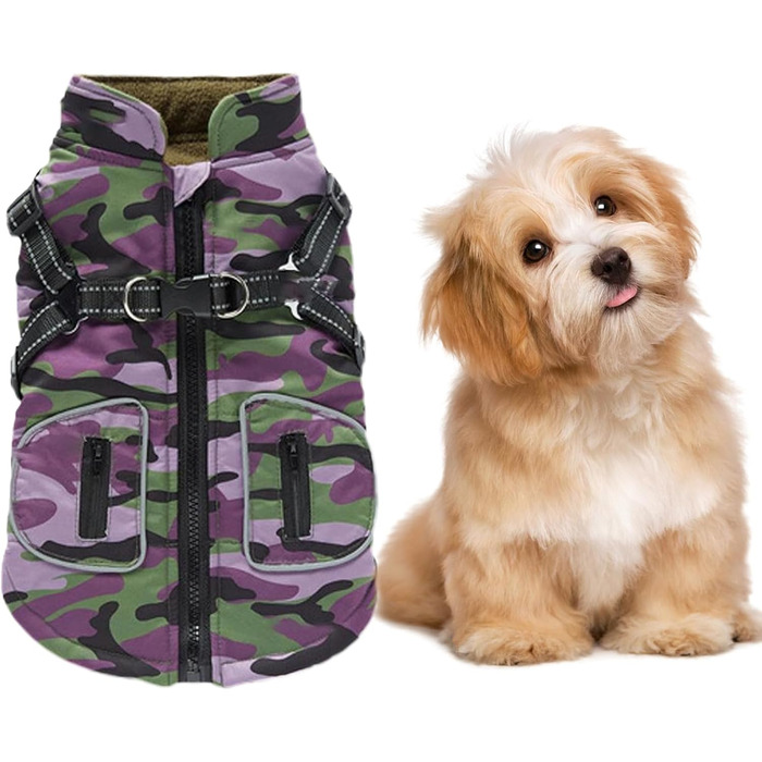 Водонепроникний жилет для собак – відбиваюча зимова куртка 40 см, теплий верхній одяг з шлейкою, ізольований одяг для цуценят та собак середніх розмірів для захисту (багатобарвний)