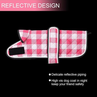 Водонепроникний собачий плащ Geyecete для такс, зимовий, з флісовою підкладкою, регульований, для вулиці, розмір M (довжина спини 42-45 см), в клітинку, рожевий