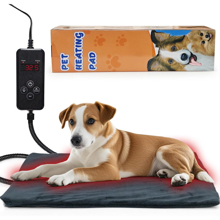 Килимок грілка для тварин NAMOTEK: регулювання температури та таймера, водонепроникний, з нагрівальною лінією, автовимкнення, 50x40 см, сірий