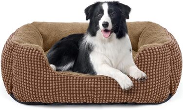FURTIME Лежанка для собак середнього розміру, кошик для собак, миється, пухнаста, з неслизьким покриттям, заспокоююча лежанка для собак та котів середнього та малого розміру, 63x53x20 см, коричнева
