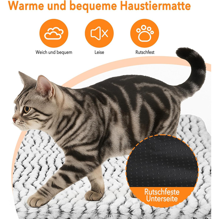 Самогріюча ковдра для собак: 60x90 см, плюшева, без кабелю, тепла та м'яка, миється, не слизька. Підходить для собак та котів, для дому та вулиці. Розміри: 60x90x2 см