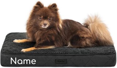 Ортопедичне ліжко для собак Lionto, 112x81x8 см, міцне, з м'яким плюшем, знімний та пральний чохол, водовідштовхувальне, для собак та котів, з нанесенням імені (60x40x8 см, чорне)