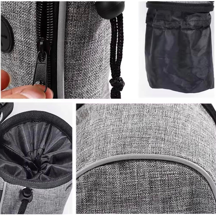 Сумка для тренувань з ласощами для собак, цуценят, сірого кольору. Містка сумка для прогулянок та збору екскрементів.