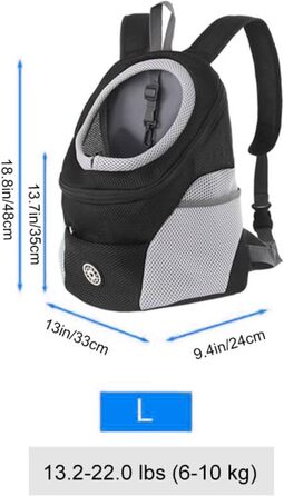Рюкзак-переноска для собак і котів, чорний, до 10 кг, для подорожей та активного відпочинку