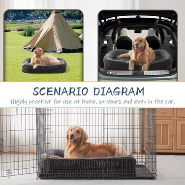 Ортопедичне ліжко для собак середніх порід, собаче ліжко з високощільним пінопластом, для вольєру, з чотирибічною підтримкою шиї, знімний, пральний чохол, неслизьке дно, 91x61x16 см, темно-сірий