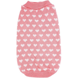 Теплий зимовий светр для домашніх тварин з сердечками для собак та котів середніх та маленьких порід – милий та затишний одяг для холодної погоди, рожевий, розмір S