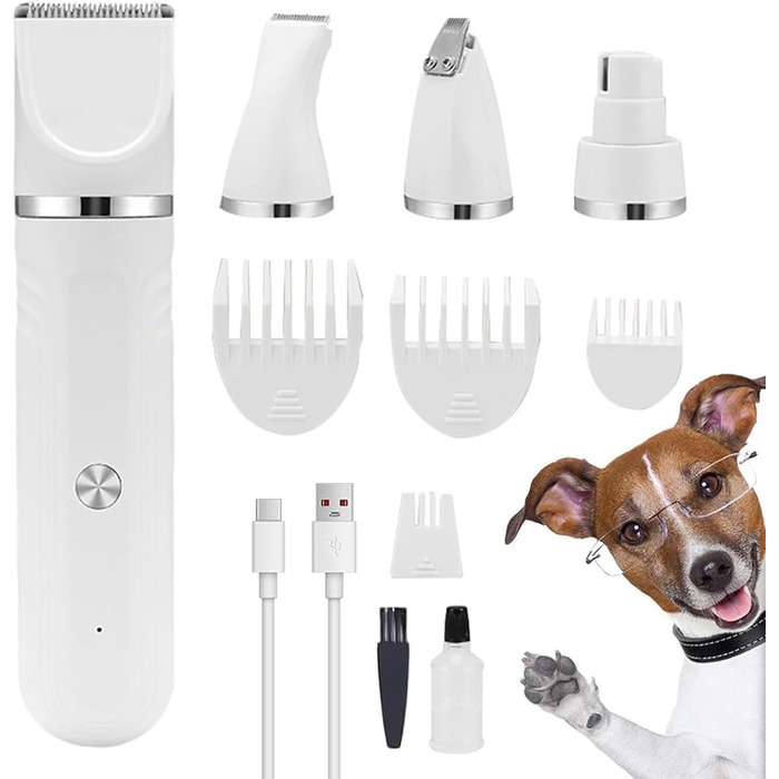 Набір для грумінгу собак 4-в-1 | Електричні ножиці для догляду за шерстю, підходить для цуценят та котів, зелений (білий)