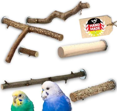 Сидячі жердочки Vogelgaleria для хвилястих папуг, набір пробних натуральних дерев'яних жердочок для клітки