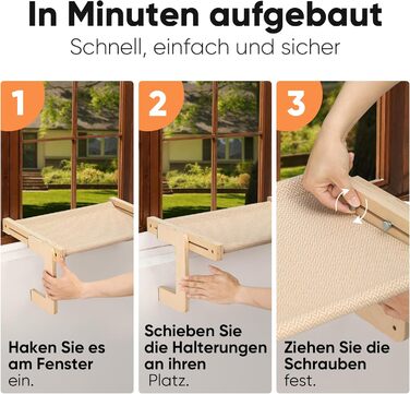 Підвісна лежанка для котів FUKUMARU, лежанка на підвіконник та підлогу, для великих котів, міцна конструкція з дерева та металу, трансформована лежанка, легка у збиранні, бежева