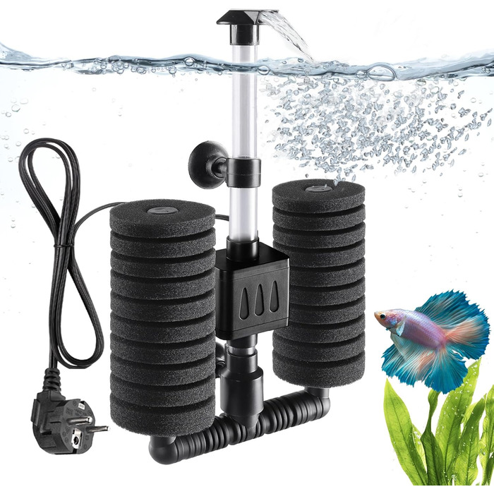 AQQA Фільтр для акваріума, електричний внутрішній фільтр для акваріума, тихий губчастий фільтр з водяним насосом 190 л/год, біологічне та механічне фільтрування, для акваріумів до 210 л (5 Вт)