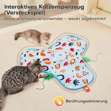 Інтерактивна іграшка для котів Potaroma з автоматичною подачею пір'я - перезаряджувана, з датчиком дотику та звуком миші, ідеальна для активних котів, з квітковим покриттям