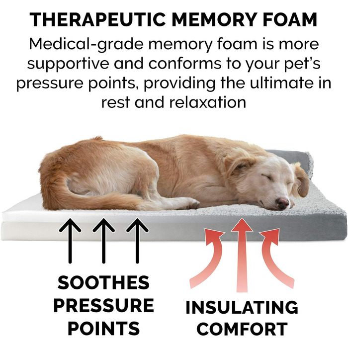 Ліжко для собак Furhaven XXL з ортопедичним матрацом Memory Foam, двоколірний штучний хутро та замша, Г-подібний диван, знімний і праний чохол, сірий, розмір Jumbo Plus (XXL)