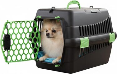 Транспортна переноска для котів та собак HAPPET Tiertransportbox Teddy M, темно-сіра, 56x37x37 см – міцна, добре провітрювана, портативна переноска для подорожей