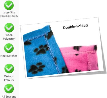 М'яка тепла флісова ковдра з відбитками лап для котів, цуценят та собак, пральна, для подорожей (70 x 73 см, 1 шт.) (Рожева, 100x120 см (упаковка з 1))