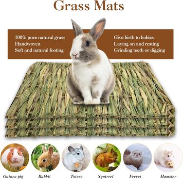 Дерев'яна драбина для кроликів та шиншил з 3 трав'яними килимками Hamiledyi, іграшка для гризунів, тунель/притулок/рампа, роздільник, килимки для кроликів, 26.4x7.9+3 шт.