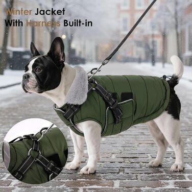 Зимовий теплий накид для собак ASENKU (S, M, L, XL) – водонепроникний, вітронепроникний, з відбиваючими елементами, з нагрудником, для маленьких, середніх та великих собак, зелений