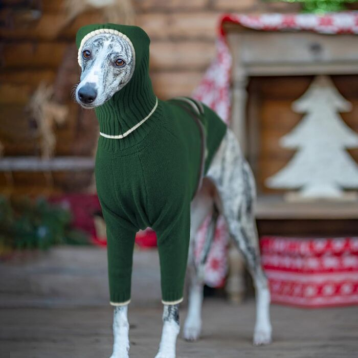 Зимний пуловер для породистих собак (Грейхаунд, Лурчер) - теплий, м'який, армійного кольору (M)