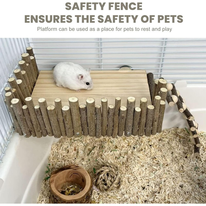 Платформа для хом'яків HERCHR з дерева, мостик, іграшка для гризунів з огорожею, підходить для цукрових поссумов та золотих ведмедиків