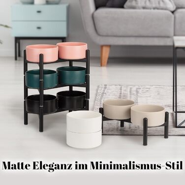 Набір мисок для собак на підставці: 2 миски з кераміки з нержавіючою підставкою, 850 мл, сірий колір. Ідеально для маленьких та середніх собак