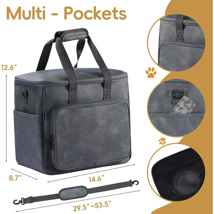 Лававін Чорна дорожня сумка для собак та котів, дорожній набір, з контейнерами та мисками, сіра