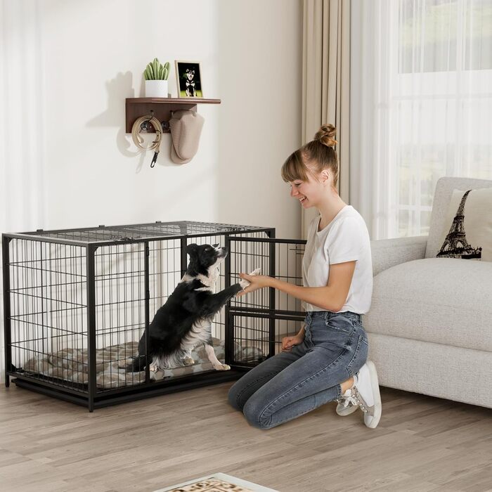 Клітка для собак VOWNER, XL, чорна, 93x56x60 см: міцна, з 3 дверцятами, знімний піддон