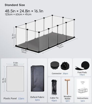 Клітка-манеж для дрібних тварин FunHola, клітка для морських свинок з вологостійким килимком, 12 панелей, манеж для хом'яків, їжаків, для використання в приміщенні та на вулиці, пластиковий забір, розмір 123,2 x 63 x 40,9 см