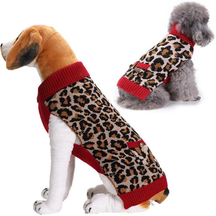 Теплий зимовий пуловер для собак з леопардовим принтом, для дівчаток та хлопчиків, великих, середніх та маленьких порід