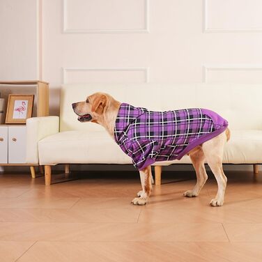 Пуловер з капюшоном для собак ExPawlorer у британському стилі з візерунком, теплий одяг для собак з отвором для повідка, підійде для собак різних порід (Пітбуль), зимовий одяг для цуценят, дівчаток та хлопчиків, котів, рожевий (XX-Large, фіолетовий)