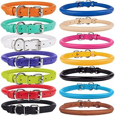 Шкіряний нашийник для собак CollarDirect, круглий, м'який, з рулоном, ручної роботи, справжня шкіра, для цуценят та собак різних розмірів, чорний, червоний, фіолетовий, синій (темно-синій), 18-20 см