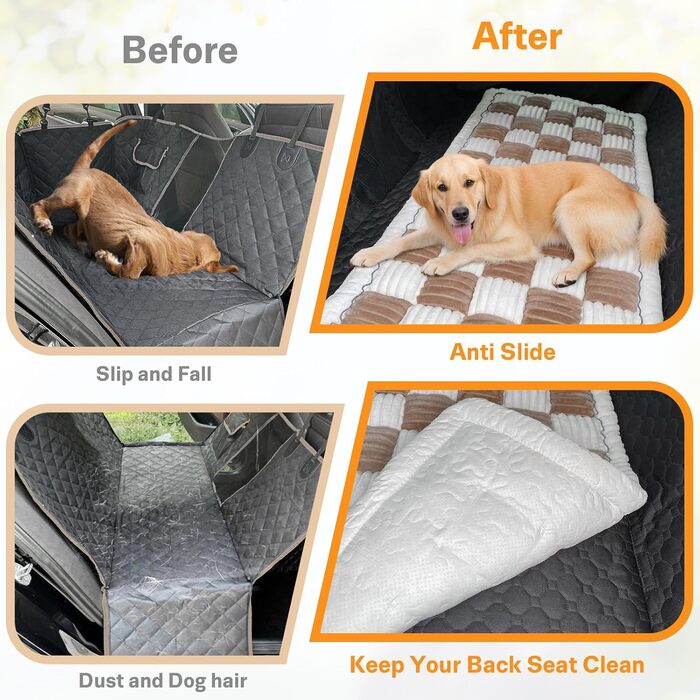Незсувний авточохол для собак, килимок для домашніх тварин на заднє сидіння, водонепроникний та стійкий до подряпин килимок для подорожей, м'який захист для автомобілів, вантажівок та позашляховиків (63 x 138 см), в клітинку, темно-коричневий