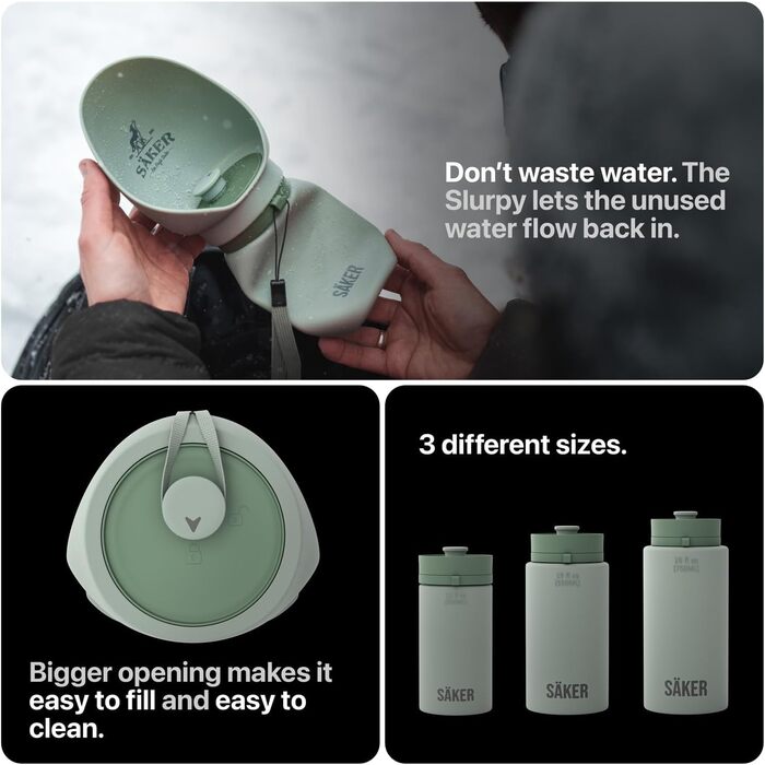 Портативна пляшка для води для собак SÄKER, 1 л, складана, для прогулянок, походів, на відкритому повітрі, як переносна миска для води, дизайн – Монреаль, 550 мл, оливковий/листяний колір для Mich (Leaf It To Me)