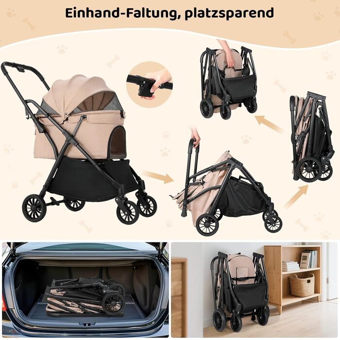 Візок для собак та котів MAMIZO, складаний, до 20 кг, рожевий