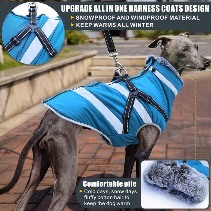 Водонепроникні куртки для собак, зимові теплі сорочки для собак, одяг для домашніх тварин з відбиваючими елементами, зимові куртки для собак, затишні костюми для снігу, куртка-жилет для маленьких, середніх та великих собак (блакитний, XL)