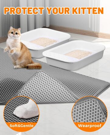 Килимок для котячого туалету Poicrm, великий, 116,8×68,6 см, двошаровий, водонепроникний, нековзний, без фталатів, легке очищення, сірий